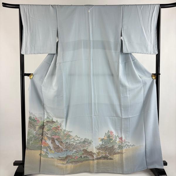 色留袖 身丈166cm 裄丈66.5cm M 袷 風景 金糸 ぼかし 水色 正絹 秀品