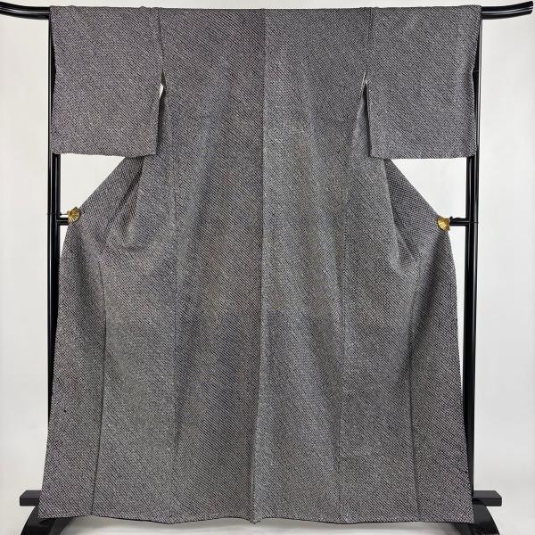 美品 小紋 身丈163.5cm 裄丈67cm M 袷 幾何学模様 総絞り 黒 正絹 秀品