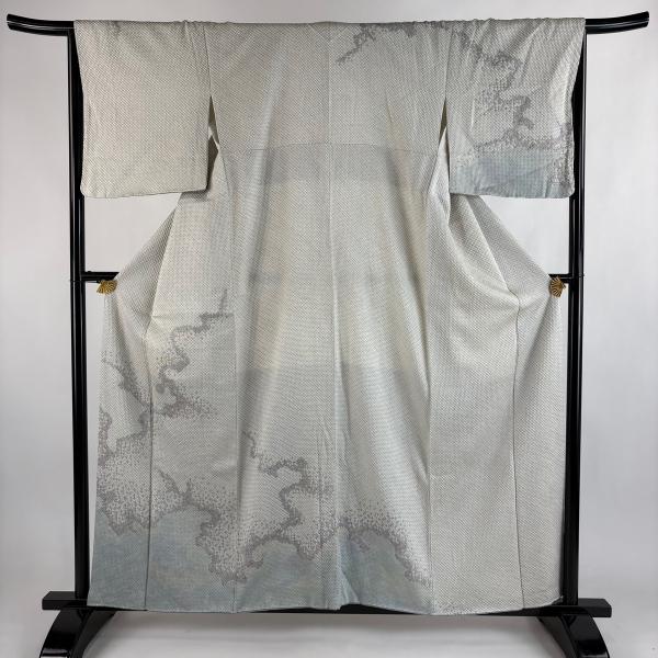 訪問着 身丈157cm 裄丈68cm L 袷 霞 総絞り ぼかし 灰色 正絹 秀品