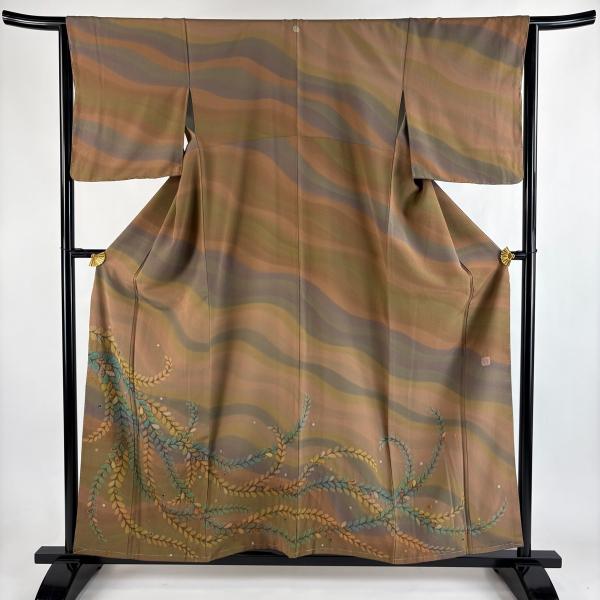 訪問着 身丈157.5cm 裄丈63.5cm 正絹 逸品 【中古】 付下げ 身丈157.5cm 裄丈63.5cm S 袷 椿 萩 金彩 灰紫 正絹 秀品 中古