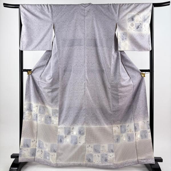 『福福さま専用❣』トールサイズ　紬 身丈174 　裄丈71 正絹 付下げ 身丈166cm 裄丈64.5cm M 袷 紬地 うさぎ 変わり市松 刺繍