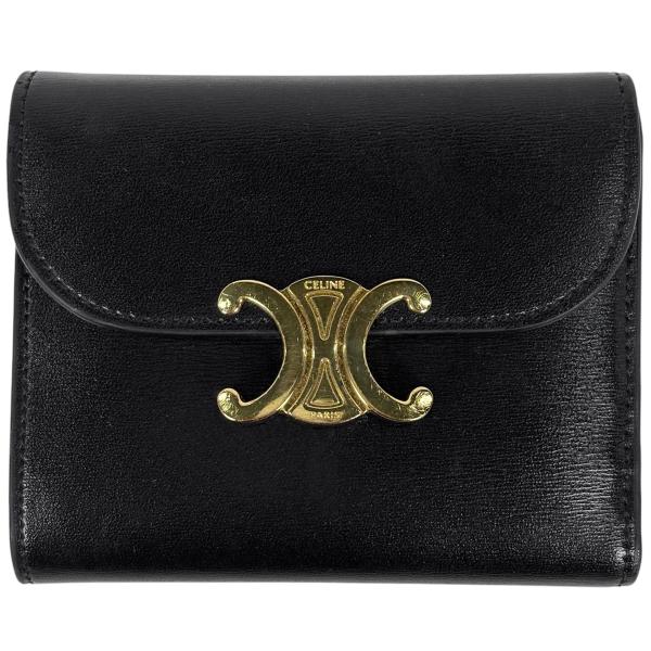 ☆美品☆セリーヌ 三つ折り財布 総柄 トリオンフ スモールフラップウォレット 黒 箱付美品 Celine セリーヌ 三つ折り財布 トリオンフ 総柄 スモール