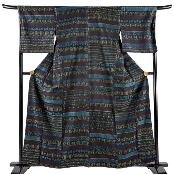 小紋 身丈160cm 裄丈66.5cm 正絹 名品 【中古】 美品】 小紋 身丈160cm 裄丈66.5cm M 袷 名古屋帯セット 縦縞 紫根染