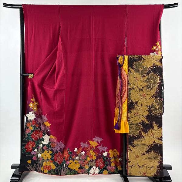 振袖 身丈164cm 裄丈63.5cm 正絹 秀品 【中古】 美品 振袖 身丈164cm 裄丈65.5cm M 袷 袋帯フルセット 草花 菊 金彩