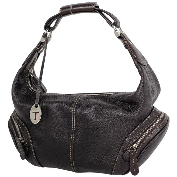 トッズ TOD'S ロゴ ショルダーバッグ ワンショルダー レザー ブラウン