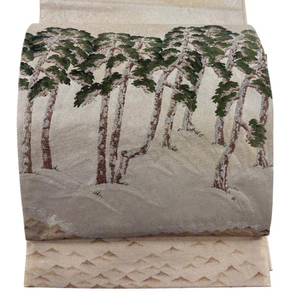 【極美品｝横山大観 じゅらく 袋帯 落款 朝陽霊峰 金糸 正絹 袋帯 名品 じゅらく 落款あり 横山大観 白砂青松 金銀糸 箔 金色