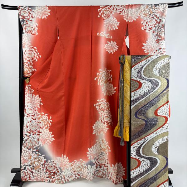 美品 振袖 身丈167cm 裄丈68.5cm L 袷 袋帯フルセット 乱菊 銀通し