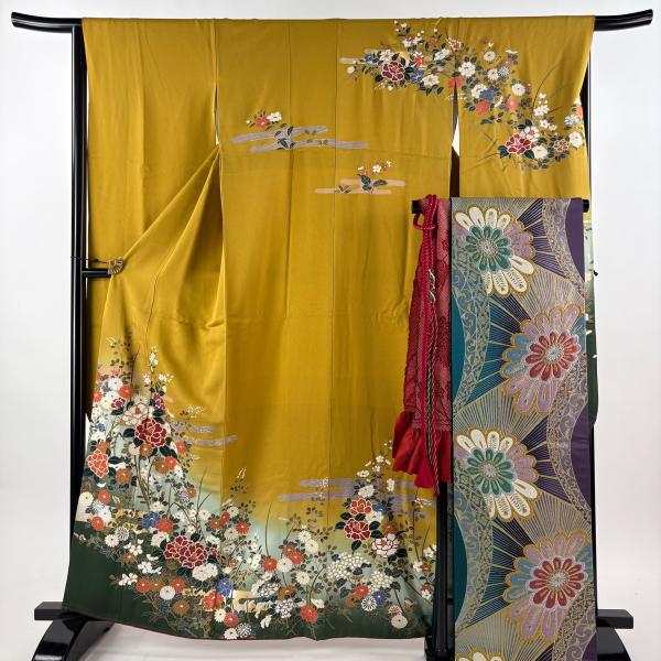 美品 振袖 身丈160cm 裄丈66cm M 袷 袋帯フルセット 鈴乃屋 草花 ヱ霞