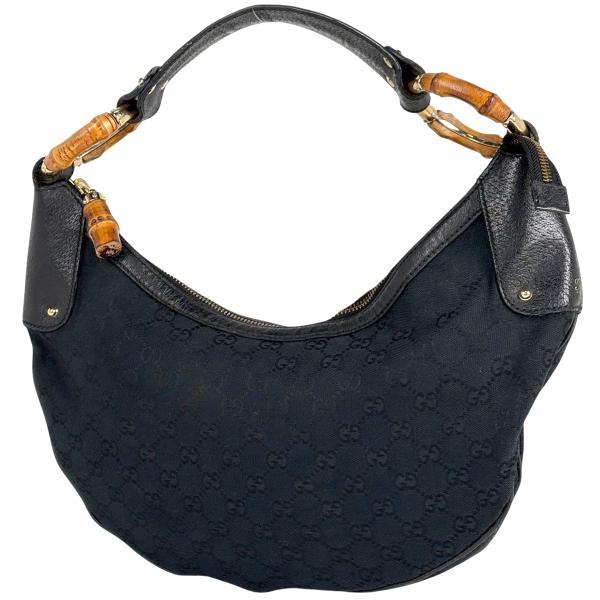 【正規品】グッチ GUCCI ワンショルダー キャンバス レザー 黒 男女兼用 GUCCI（グッチ） バンブー ショルダーバッグ ハンドバッグ ワン