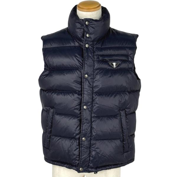 PRADA ノースリーブダウンベスト ネイビー PRADA / プラダ | トライアングルロゴ ダウンベスト | 48 | ネイビー