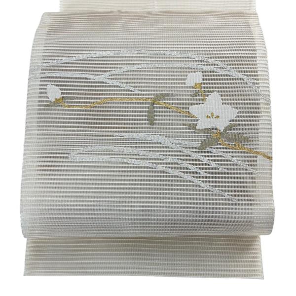 美品 名古屋帯 優品 夏帯 絽 八寸名古屋帯 松葉仕立て 枝花 金銀糸