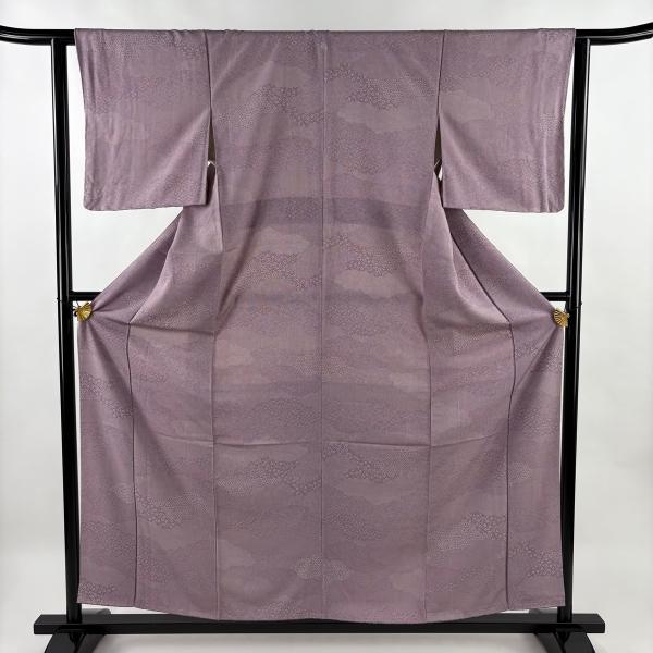 美品 江戸小紋 身丈157.5cm 裄丈63cm S 袷 雲文 草花 紫 正絹 秀品 一