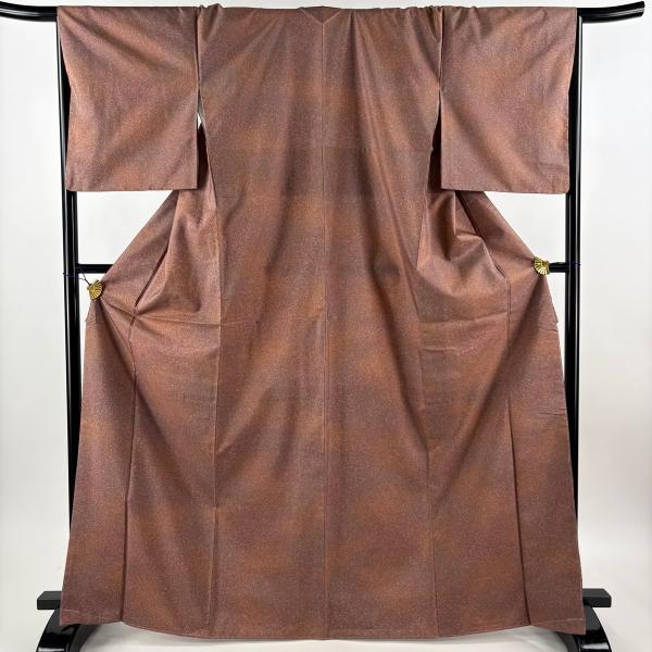 美品 紬 身丈168.5cm 裄丈67cm M 袷 幾何学模様 ぼかし 赤茶 正絹 秀品