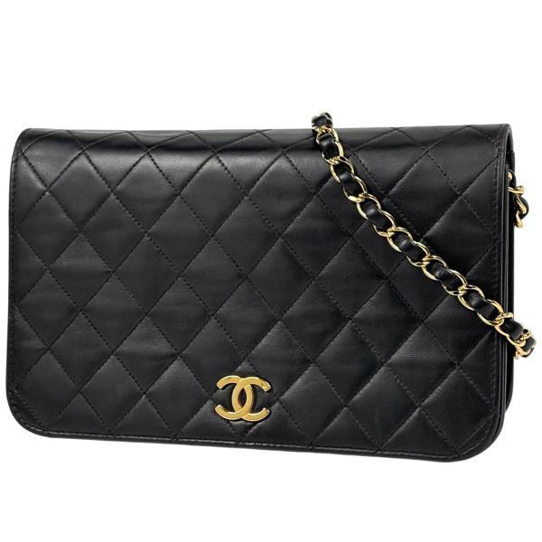 シャネル CHANEL マトラッセ シングルフラップ チェーン ショルダーバッグ ココマーク レザー ブラック レディース 中古
