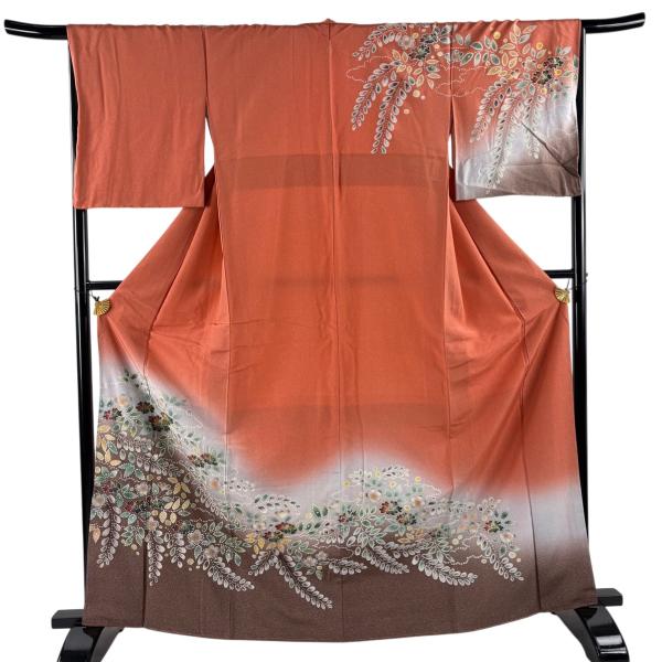 訪問着 秀品 身丈166.5cm 裄丈70cm 正絹 【中古】 訪問着 身丈166.5cm 裄丈70cm L 袷 落款あり 辻が花 金通し 金彩 茶紫