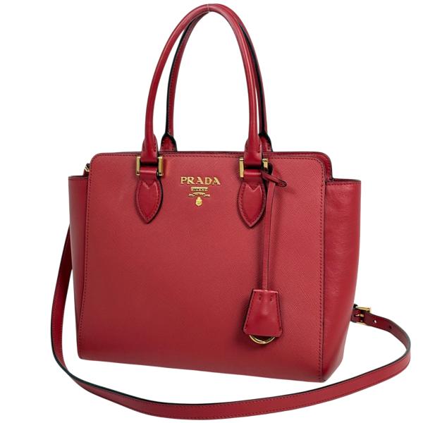 PRADA プラダ サフィアーノレザー ハンドバッグ 赤 PRADA（プラダ） ロゴ ハンドバッグ 2WAY ショルダーバッグ