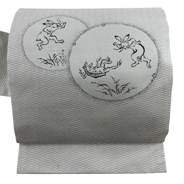 名古屋帯 逸品 鳥獣戯画 白 正絹 中古 : リユースセレクトショップ