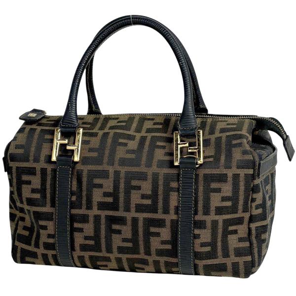 美品　フェンディ　ズッカ柄　キャンバス　レザー　ハンドバッグ　ブラウン FENDI（フェンディ） ズッカ柄 ハンドバッグ キャンバス ブラウン