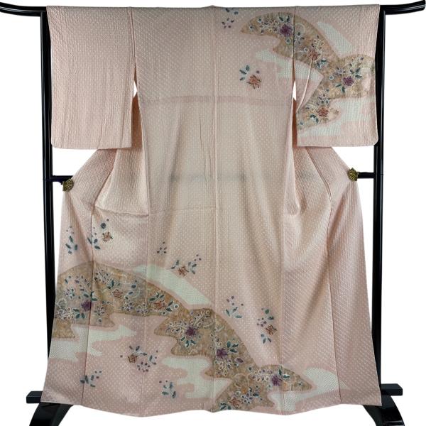 美品　袷　正絹　正統派　辻ヶ花　訪問着　絞り　着物　　着丈163 裄65現代 美品 訪問着 身丈163cm 裄丈65cm M 袷 辻が花柄 霞 絞り ピンク 正絹