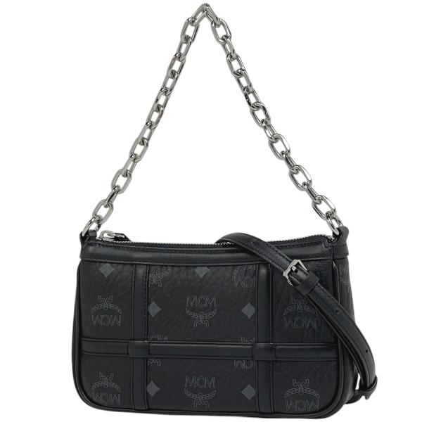 エム・シー・エム MCM ロゴグラム チェーン ハンドバッグ 2WAY ヴィセトス ハンドバッグ レザー ブラック レディース 中古 在庫一掃