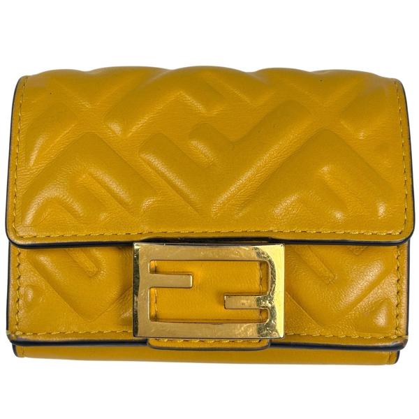 フェンディ FENDI バゲット マイクロ 三つ折り 財布 レザー イエロー 8M0895 レディース 中古 在庫一掃