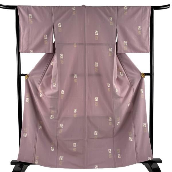 美品 小紋 身丈163.5cm 裄丈64.5cm M 袷 やまと ぽっくり 桜 薄紫 化繊 優品 中古