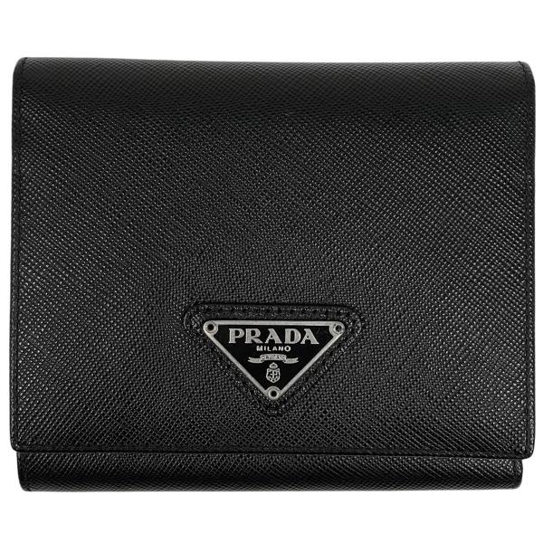 PRADA（プラダ） ロゴ 三つ折り財布 レザー ブラック 1MH176
