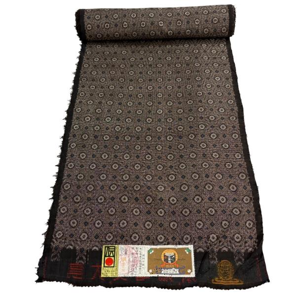 反物 逸品 大島紬 証紙有 幾何学 焦茶色 正絹 中古 : リユースセレクト