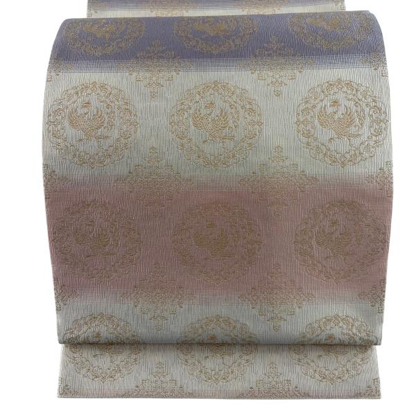 袋帯　正絹　七宝　鳳凰　六通　クリーム　金糸　フォーマル　上品 美品 袋帯 秀品 鳳凰 華文 金糸 クリーム 六通 正絹 中古 : リユース