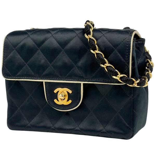 美品 CHANEL シャネル ココマーク プッシュロック ミニ マトラッセ サテン チェーン ショルダー バッグ ブラック a7177 CHANEL - 美品 CHANEL シャネル ココマーク プッシュロック ミニ