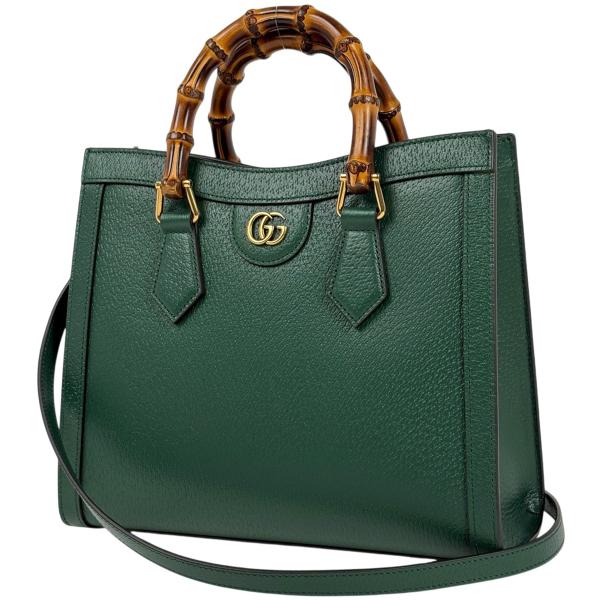 121　緑茶GUCCIビジネスバッグ　2way　レザー　バンブー　A4自立 GUCCI（グッチ） ダイアナ トートバッグ バンブー 2WAY レザー