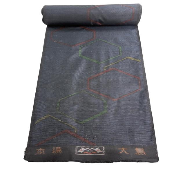 反物 秀品 大島紬 証紙 亀甲 紺色 正絹 中古 : リユースセレクト