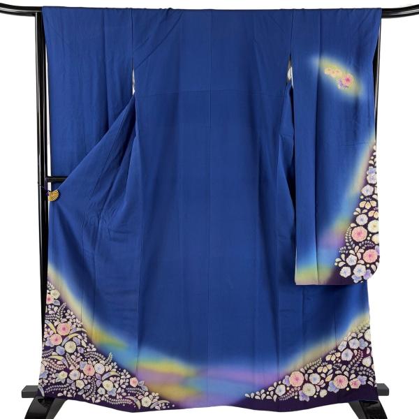 振袖 紺色 辻ヶ花 正絹 【中古】 身丈162cm 裄丈66.5cm 振袖 身丈164.5cm 裄丈64.5cm M 袷 辻が花 ぼかし 青 正絹 名品 中古
