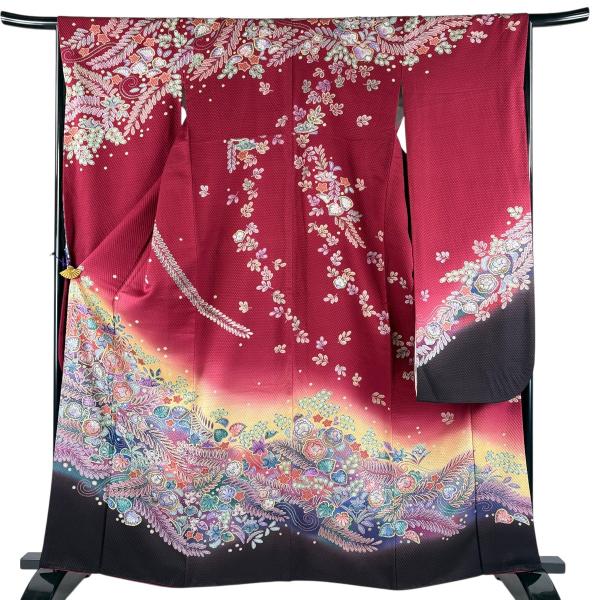 美品 振袖 身丈163cm 裄丈66cm M 袷 やまと 辻が花柄 流水 金彩