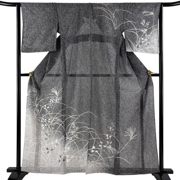 美品 訪問着 身丈160.5cm 裄丈63.5cm S 薄物 絽 萩 ススキ 銀糸 銀彩