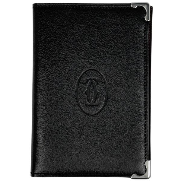 未使用 Cartier（カルティエ） 黒 ロゴ マストライン レザー カードケース 名刺入れ カルティエ 未使用保管品 カードケース 2面 二つ折り 名刺入れ 小物