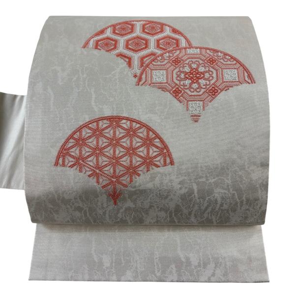 美品 名古屋帯 優品 蜀江文 亀甲 相良刺繍 箔 クリーム 正絹 中古