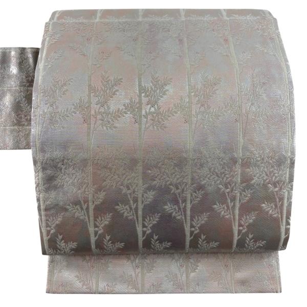 美品 名古屋帯 優品 関西仕立て 樹木 箔 薄ピンク 正絹 中古