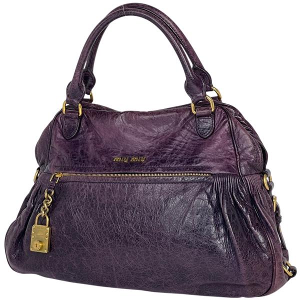 miu miu パープルレザー ハンドバッグ ミュウ Miu ロゴ ハンドバッグ レザー パープル レディース 中古