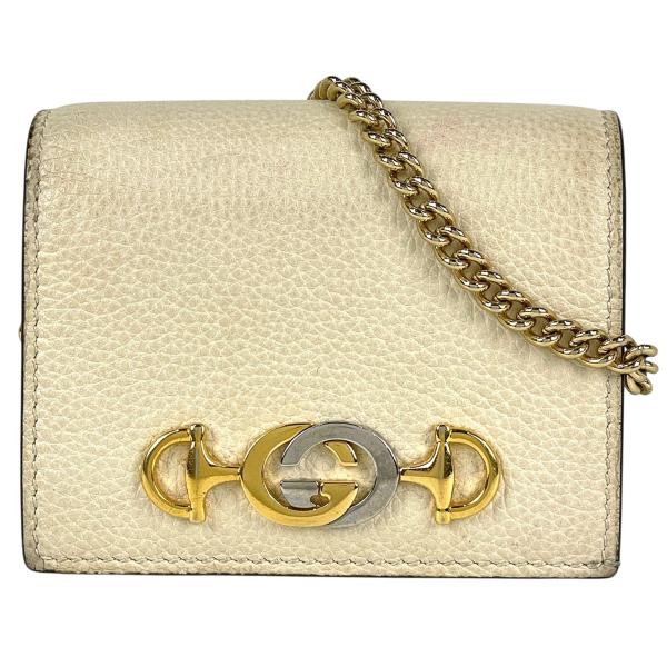 GUCCI グッチ　チェーンウォレット　アイボリー GG柄　ホースビット GUCCI（グッチ） ズゥミ チェーンウォレット ホースビット レザー