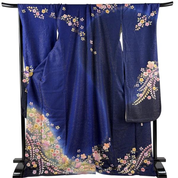 振袖 身丈172.5cm 裄丈72cm L 袷 落款あり 辻が花 金通し 金彩 青紫