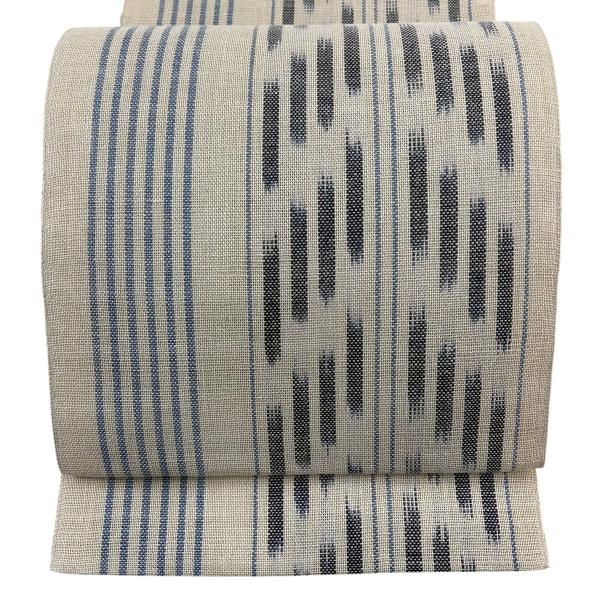 美品 名古屋帯 名品 八寸名古屋帯 松葉仕立て 夏帯 縞 幾何学模様