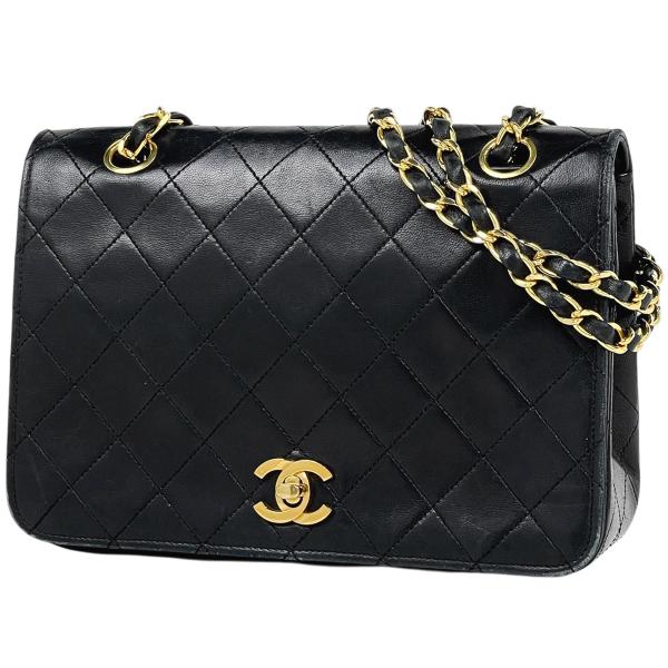 シャネル CHANEL マトラッセ シングルフラップ チェーン ショルダーバッグ ココマーク レザー ブラック レディース 中古