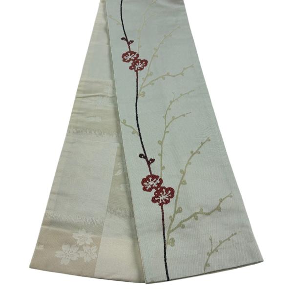 半幅帯 優品 枝花 クリーム 化繊 中古