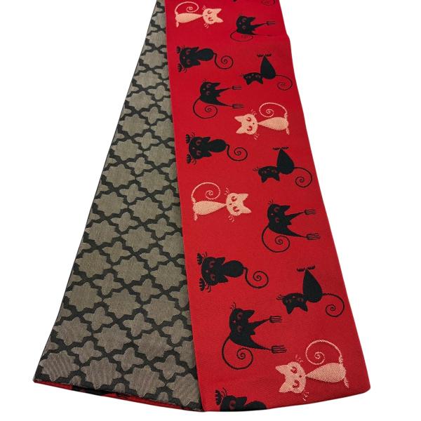 美品 半幅帯 優品 猫 赤 化繊 中古