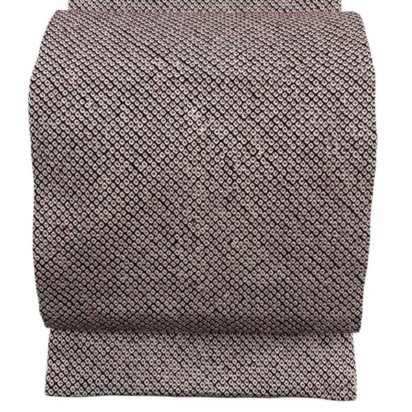 開き名古屋帯 優品 疋田 絞り 赤黒 正絹 中古