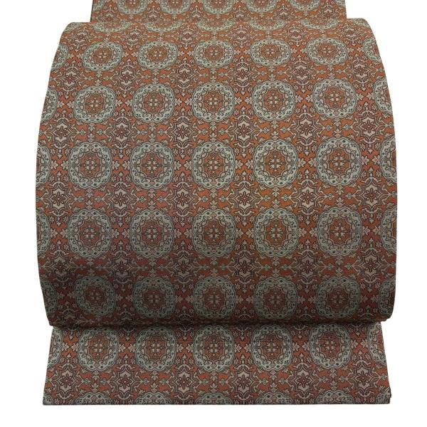 美品 開き名古屋帯 優品 華文 茶色 正絹 中古