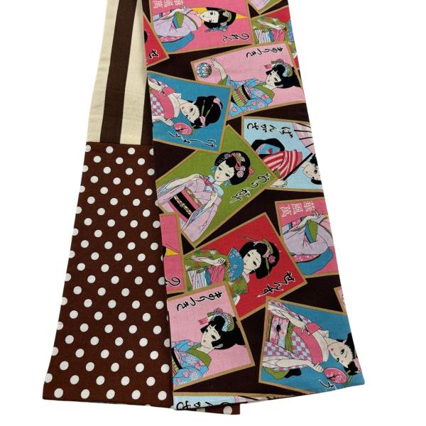 美品 半幅帯 秀品 かるた 茶色 綿 中古
