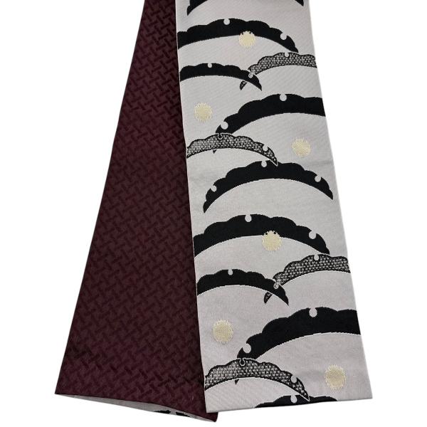 美品 半幅帯 優品 雪芝 灰色 化繊 中古