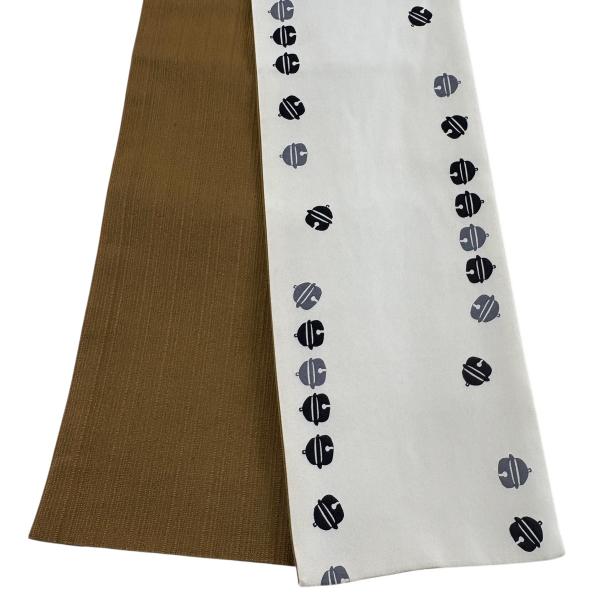 半幅帯 秀品 鈴 クリーム 正絹 中古
